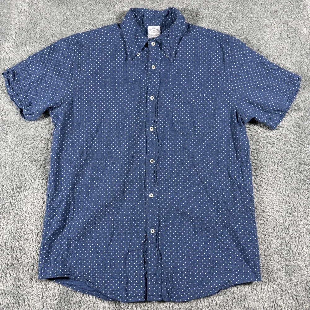 Brooks Brothers Shirt Mens Medium Blue Polka Dot Seersucker Short Sleeve Regular - Picture 2 of 6